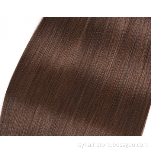 Double Weft Natural Dark Chocolate Brown Color #4 Brazilian Virgin Human Hair Closure With Bundles, Brown Color Straight  Hairs
